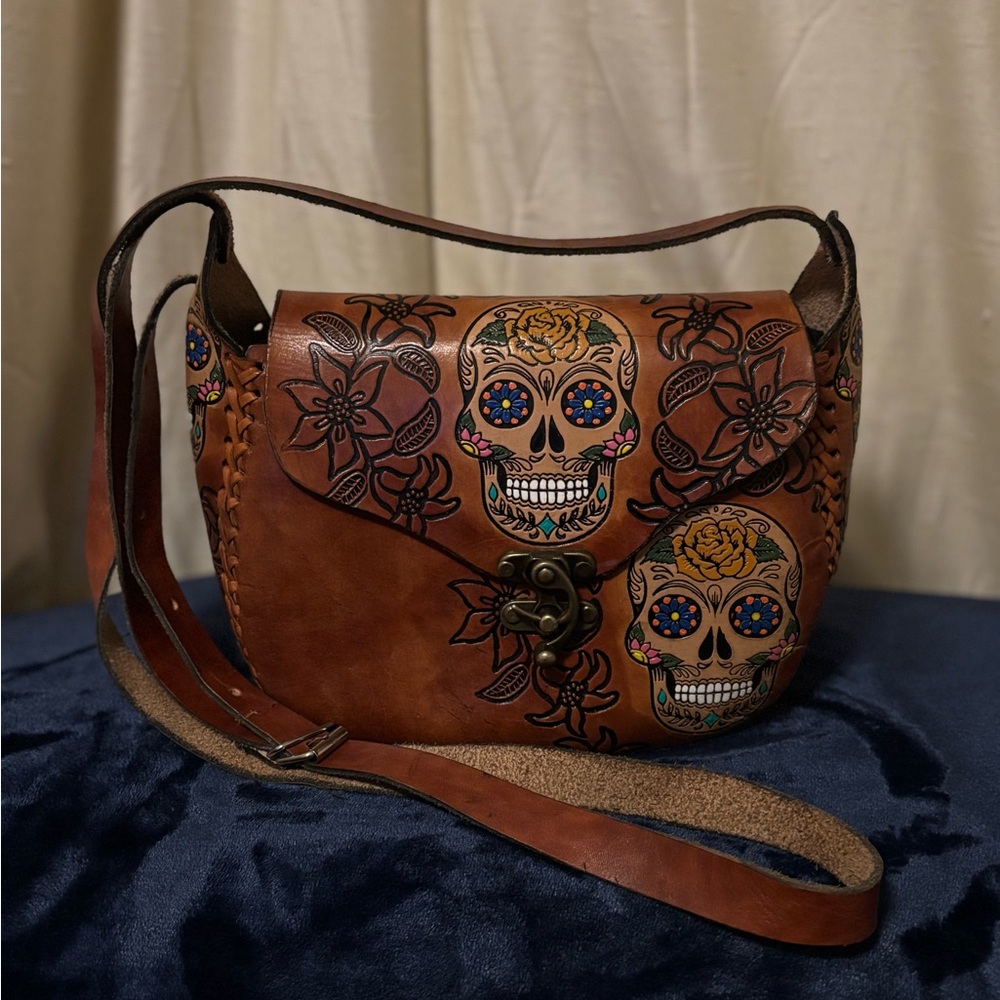 Brown Leather Skull Design Women's Bag